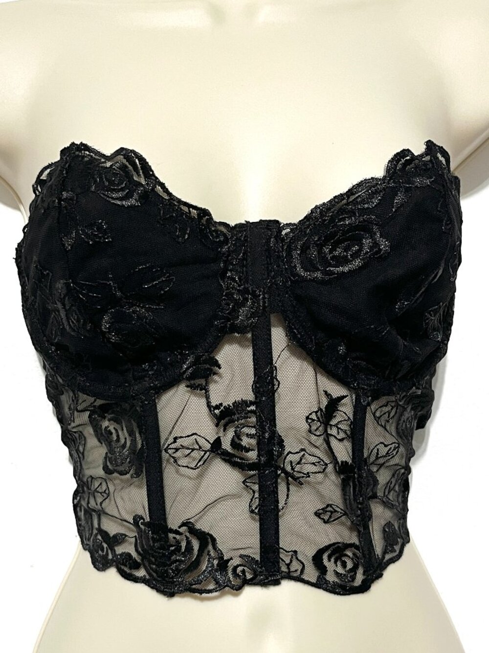 Womens Dark Fairy Whimsigoth Cropped Corset M Sheer Bustier Witchy Romantic Rave